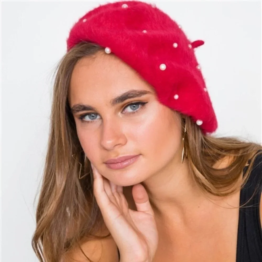 RED Pearl Details Beret